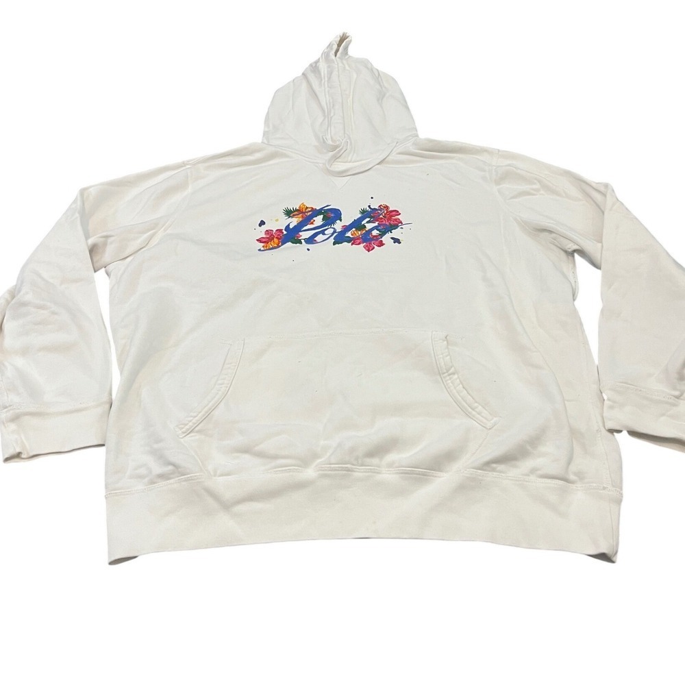 Polo Ralph Lauren Hoodie Mens XXL White Floral Script Graphic Logo Sweatshirt
